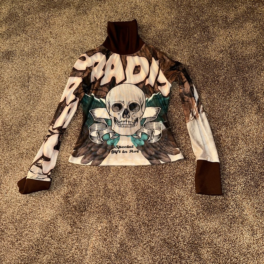 Brown Graphic Long Sleeve Top